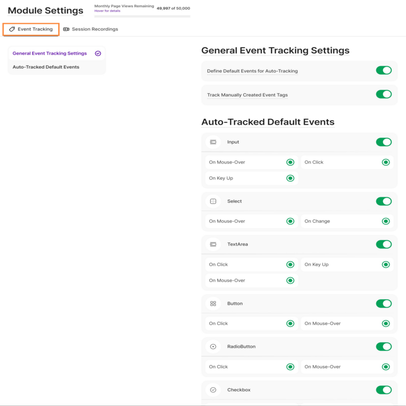 Event Tracking Settings